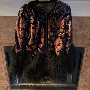 Fabulous Furs Multicolor Sequin and Feather Jacket